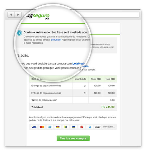 Notificações do sistema e de pagamentos enviados via e-mail pelo PagSeguro