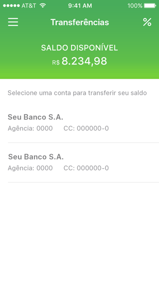 Selecione a conta bancária