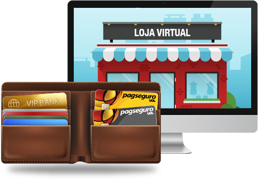 Ilustrao da Carteira PagBank contendo os cartes Pr-Pago, relacionando-os a loja virtual do vendedor